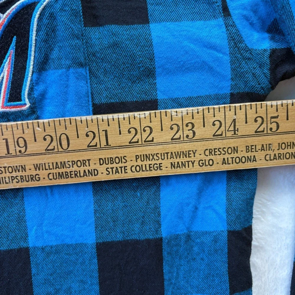 Miami Marlins Flannel Shirt Men Sz XL Blue Plaid‎ Genuine Merchandise MLB